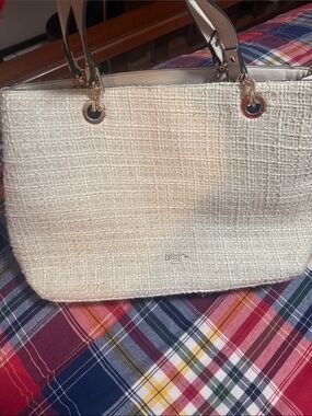 Dune London Cream Woven Tote with Gold Hardware